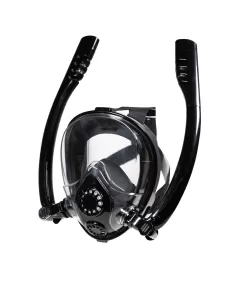 Fullface Free Diving Mask Dual Snorkel Black, Size: L/XL