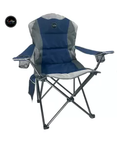 Campo Rest Deluxe blue folding camping chair with foam padding and dual cup holders