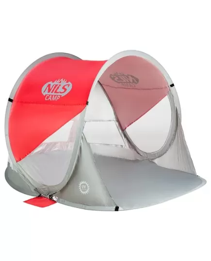 Αυτόματη πτυσσόμενη τέντα παραλίας Nils Camp κόκκινη/γκρι με UV προστασία και εύκολο άνοιγμα.