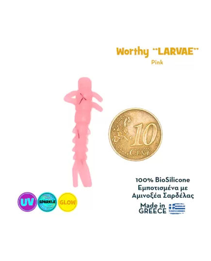 Δόλωμα Σιλικόνης Nerd Fishing Worthy Larvae Candy Glow Pink, Length (cm): 4, 2 image